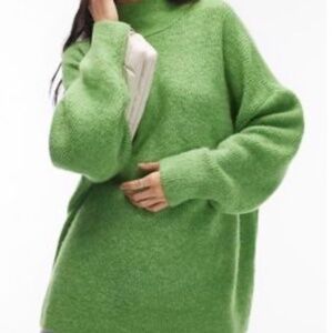 Topshop Oversize Mock Neck Sweater in Green